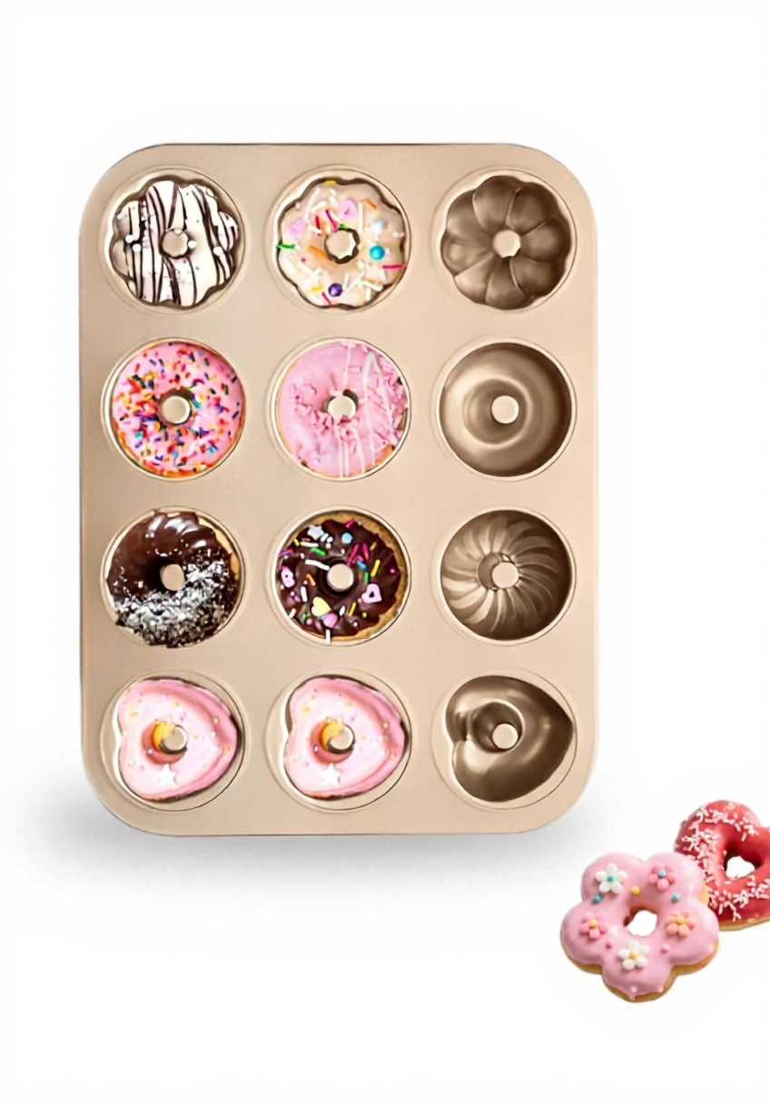 Moule à donuts JSJMOFA avec 4 formes différentes sur un plan de travail